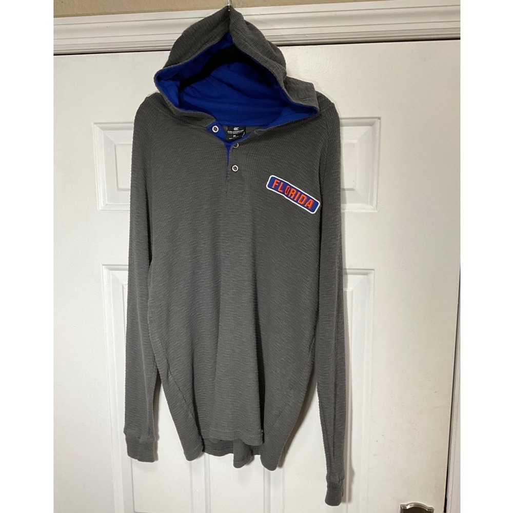 Colosseum Florida Gators Mens XL Waffle Knit Henley Hoodie Grey Blue Thermal